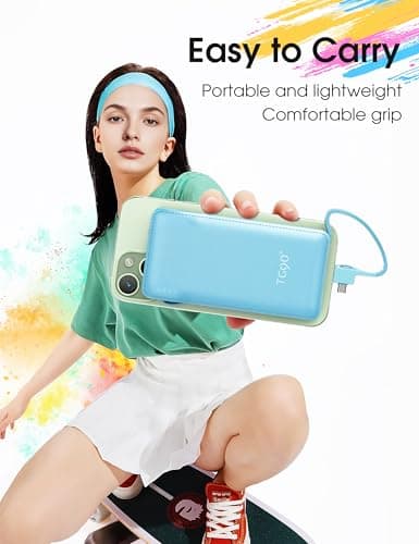 TG90° 10000mAh Power Bank with Built-in AC Wall Plug and Cables, Ultra Slim Phone External Battery Pack Portable Charger Compatible with iPhone and Android Devices - Thumbnail 4