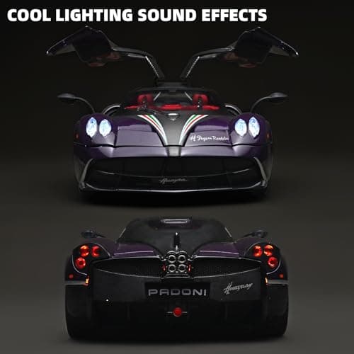 RZAPE Car Toys for Boys 1 18 Scale Diecast Cars Compatible for Pagani Huayra Dinastia Model Car Kits Collection,Metal Pull Back Cars with Light and Sound,Toy Cars for Boys Age 4-7（Purple） - Thumbnail 4