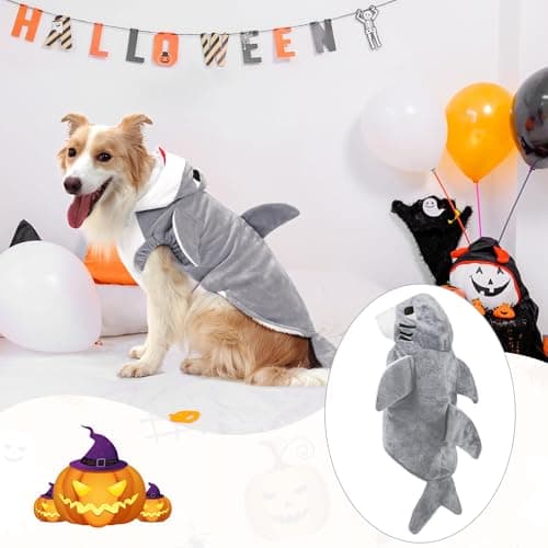 NACOCO Halloween Pet Shark Costume - Dog Cute Clothes Hoodie Cat Warm Outfit Coat Apparel for Small Medium Large Dogs and Cats (Grey, XL) - Thumbnail 2