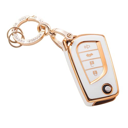 RUABIBAN Key Fob Cover Compatible with Toyota, Soft TPU Key Case Protection Shell Fit for Fortuner Tundra Camry RAV4 Highlander Corolla Smart Key Holder