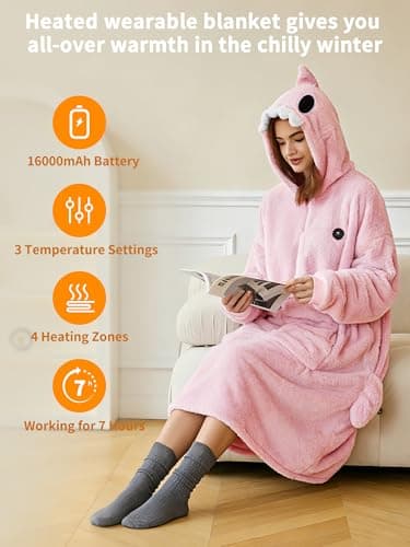 VOFUOTI MAX Shark Wearable Heated Blanket,Cordless Electric Heating Blanket Hoodie with 16000mAh Battery, Heated Robe Oversized Sweatshirt Throw Blanket Shawl with Sleeves - Thumbnail 2