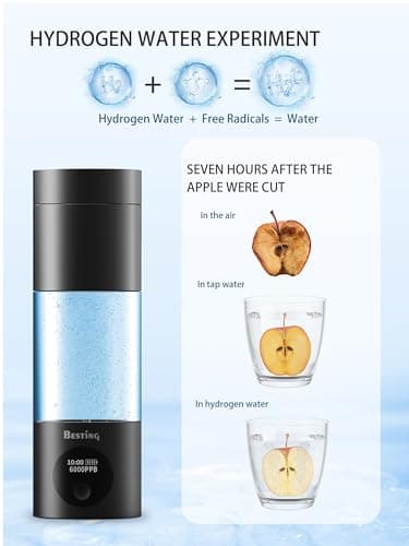 BESTING Hydrogen Water Bottle, Up to 6000ppb Concentration, Upgrade Smart Touchscreen Control SPE Hydrogen Generator with LED Display Portable Hydrogen Water Machine, 320ml - Thumbnail 2