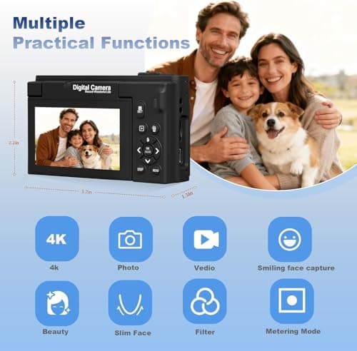 4K Vlogging Camera with 31 Filters & 64MP - 180° Flip Screen Digital Camera for YouTube with WiFi, 18X Zoom, Macro & Wide-Angle Lenses - Complete Travel Kit for Beginners, Teens - Thumbnail 4