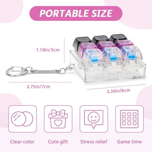 HOMQYTE Transparent Keyboard Fidget Toys for Adults Keyboard Clicker Button Keychain Sensory Toy for Office Stress Relief Autism (9IN1-Style A) - Thumbnail 2