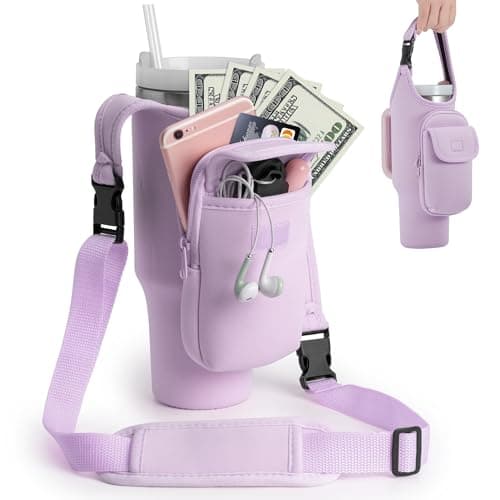 Bufilea Carrier Bag with Phone Holder Pockets for Stanley 40/30oz Tumbler with Handle, Insulated Neoprene Crossbody Bag Cup Holder w/Shoulder & Handheld Straps Fits Stanley Cup Accessories