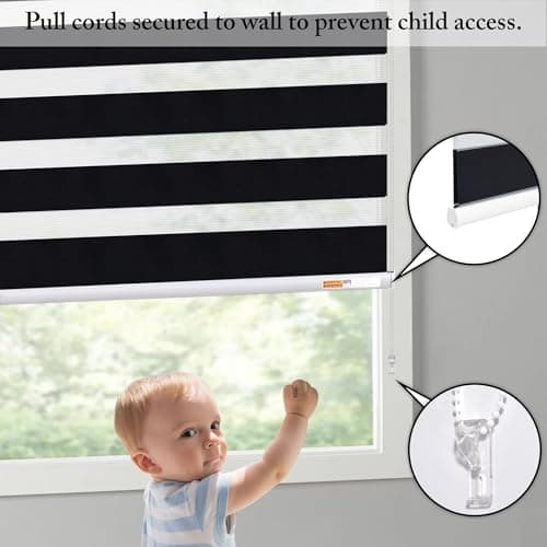 GHV Zebra Blinds for Windows Corded Blackout Dual Layer Privacy Shades Light Control for Day and Night Home Office (Black, 31 in (W) x 64 in (H)) - Thumbnail 3