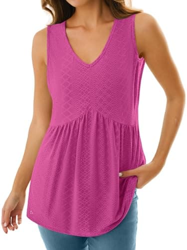 GKBK Womens Babydoll Tank Tops 2026 V Neck Sleeveless Tank Tops Flowy Peplum Tops for Women Dressy Spring Summer Fashion Outfits Trendy Hot Pink - Thumbnail 2