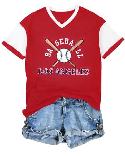 Baseball Shirt Women Baseball Mom Tshirt Baseball Season Game Day Tee Causal Short Sleeve Tops Red - Image 1