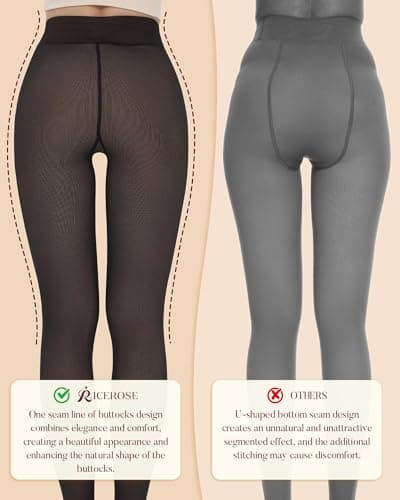 iceROSE 2 Pairs Fleece Lined Thermal Tights for Women – Sheer Black Pantyhose Warm Winter Thick Fake Translucent Leggings - Thumbnail 4