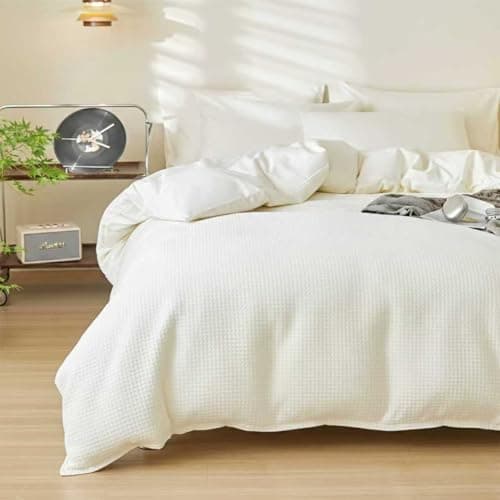 DCSKY Duvet Cover Twin, 100% Cotton Waffle Weave Duvet Covers for Kids & Adults, Zipper Closure, 2pcs & 1 Pillow Shams, No Comforter (68x90) White