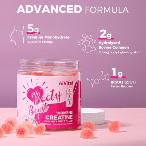 AiVital™ Creatine Gummies for Women, 5000mg Creatine Monohydrate Gummies+2000mg Collagen+1000mg BCAA, Women-Specific Formula, Sugar Free, 30 Servings, 120 Counts(Berry) - Thumbnail 3