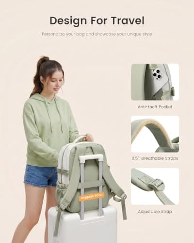LOVEVOOK Laptop Backpack for Women Teens,College School Backpack with Tumbler Holder,15.6" Computer Bag,14 Pockets,Waterproof - Thumbnail 4