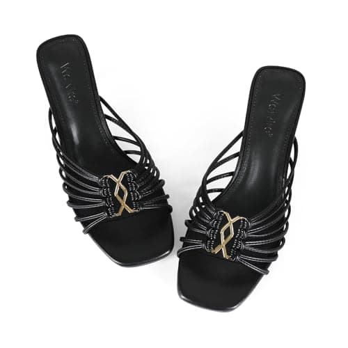 Wetviro Womens Black Slip On Mules Sandals Low Kitten Heels Square Open Toe Dressy Comfortable Shoes for Women (2026) - Image 1