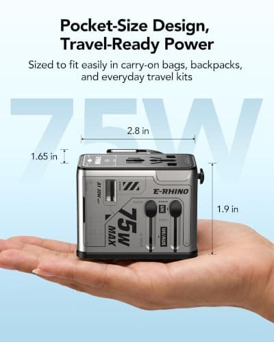 Mfish 75W Universal Travel Adapter with Retractable USB-C Cable, 3 USB-C & 1 USB-A, 1 AC Outlet, International Wall Charger for MacBook, iPhone, iPad, EU/UK/US/AUS, Type A/I/G/C, Grey - Thumbnail 4