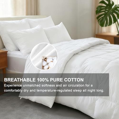 ALPSWAN Goose Feather Down Comforter Queen Size, White 100% Cotton Duvet Insert, All Season Hotel Bedding Fluffy Cotton Comforter with Corner Tabs (White, Queen) - Thumbnail 4