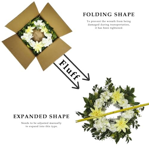 Nztze 22 Inch Wreaths for Front Door, Spring Summer Flower Wreath - Yellow Dahlia and White Hydrangea Artificial Wreath for Easter, Valentines, Front Door, Outdoor, Indoor, Window, Farmhouse Decor - Thumbnail 4