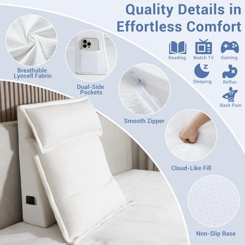 3PCS Bed Wedge Pillow Set for Sleeping, 10" Adjustable Triangle Pillow Wedges for Acid Reflux, Snoring, Back Pain Relief, After Surgery, Reading Pillow for Sitting in Bed Adult with Washable Cover - Thumbnail 6