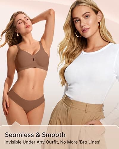 LetsJoli Wireless Bras for Women Jelly Seamless Push Up Support Bras for Older Women Lift No Underwire(Brown XL) - Thumbnail 5