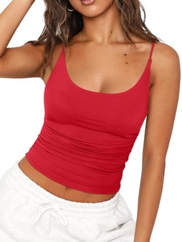 REORIA Womens Sexy Scoop Neck Going Out Tank Top Double Lined Tops 2025 Summer Cute Basic Y2k Camis Red Large - Image 1
