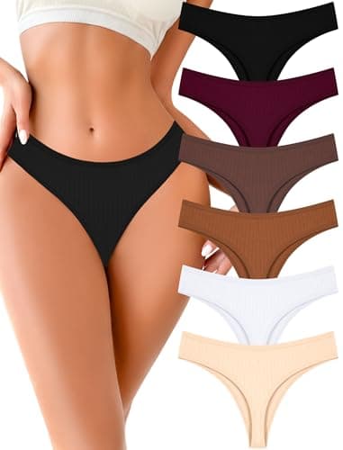 FINETOO Cotton Thongs for Women Soft Low Rise Sexy Thong Ladies Panties Womens Underwear 6 Pack XS-XXXL - Image 1