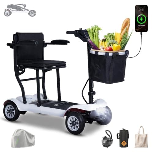 PAISEEC Ultra Lightweight Mobility Scooter for Adults, Electric Powered Mobility Scooter, 39.7 lbs Folding Design with 2 Lithium Batteries, Travel up to 18.6 Miles Airline Approved-White - Image 1