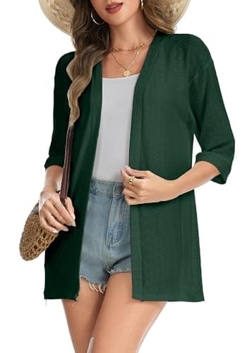 Dimur Coverups for Womens 3/4 Sleeve Summer Cardigans Business Casual Lightweight Kimono Beach Vacation Outfits Dark Green X-Large - Thumbnail 5