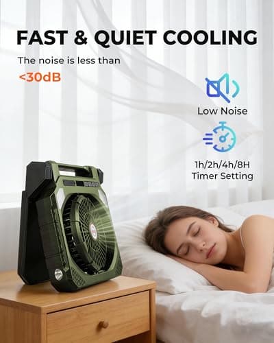 22000mAh Camping fan with Dual Solar Panel, 10" Rechargeable Solar Powered Fans with LED Light and Arc Flashlight for Outside, 180° Swivel Oscillating Battery Operated Tent Cooler for Picnic, Fishing - Thumbnail 5