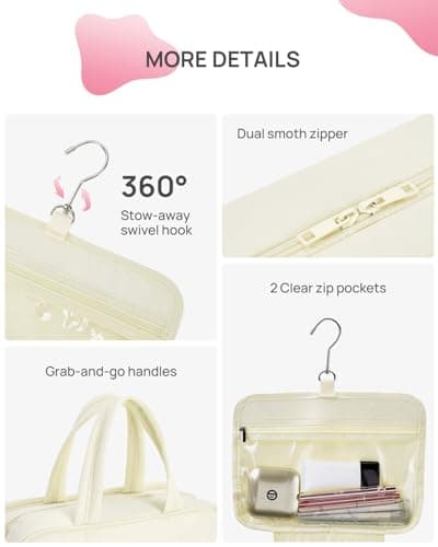Telena Travel Toiletry Bag with Jewelry Organizer for Women, Puffy Hanging Makeup Bag Lightweight Cosmetic Bag Organizer for Travel Essentials - Thumbnail 5