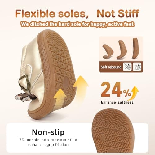 WIDE TOE BOX Girls School Shoes Mary Jane Toddler Lightweight Non-Slip Comfortable Ballet Shoes for Girls Gold Toddler 9 - Thumbnail 6