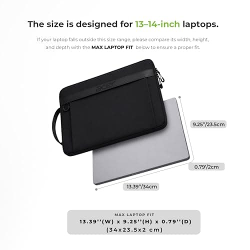 Acer Laptop Sleeve Case for 13.3-14 inch Laptops, Slim Protective Computer Sleeve with Hidden Zipper Pocket, Soft Plush Bubble Padding, Side Handle and Luggage Strap, Travel Laptop Bag, Black - Thumbnail 5