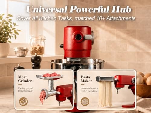 Kraftsman Stand Mixer Heavy Duty - All Metal Kitchen Standing Mixer 5.3 Quart with 4 Stainless Steel Attachments, DC Motor & Multifunctional Power Hub, 8-Speed & Timer, Lower Noise (Red) - Thumbnail 5