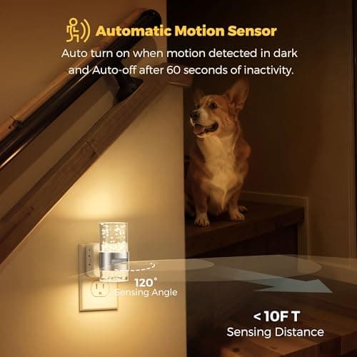 L LOHAS LED Motion Sensor Night Light,Dimmable Night Lights Plug into Wall, 2 Pack 3000K Night-Lights with 0-100 LM Adjustable, Acrylic Bubble Plug in Nightlight for Bathroom Hallway Nursery - Thumbnail 4