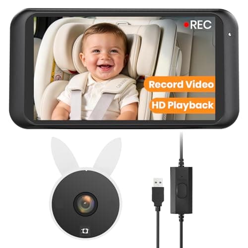 Babyvue Baby Car Camera with Video Recording & Playback, HD 1080P Rear Facing Baby Car Monitor, 4.5" Display with Auto Night Vision, USB Plug & Play Car Seat Camera for Infants, BV2MAX White