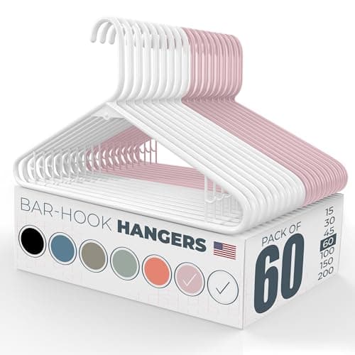Neaties Plastic Hangers 50 Pack (60 Count) – Made in The USA – 6lb Capacity Standard Clothes Hangers with Strap Hooks for Dresses, Lingerie, Shirts, Pants, and Jackets – White & Pink - Image 1