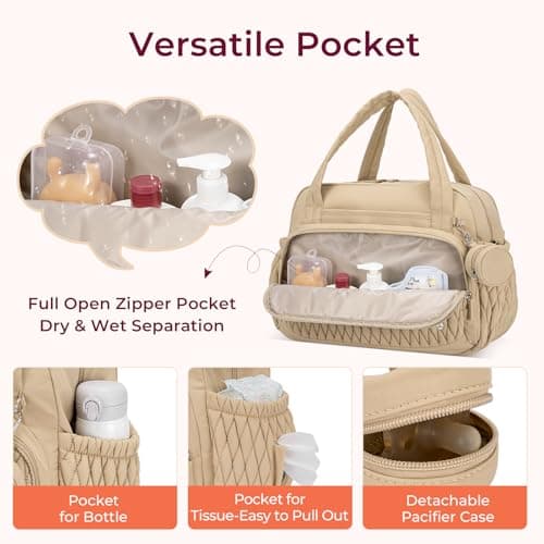 Telena Tote Diaper Bags, Travel Crossbody Large Capacity Hospital Bag for Women Labor Delivery with Pacifier Case Khaki - Thumbnail 5