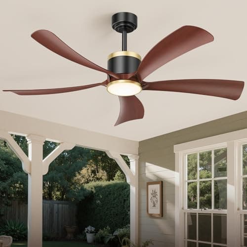 BLNAN 52" Premium Walnut Solid Wood Ceiling Fan with Light - Whisper-Quiet DC Motor, 6 Speeds, 3000K-6000K Dimmable LED, Remote Control with Timer, 2 Downrods for Indoor/Outdoor, A++ Energy Saving - Image 1