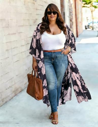 MayBuy Womens Kimonos Long Swimwear Coverup Summer Open Front Boho Lightweight Cardigan Flowy Hawaiian Cover up - Thumbnail 4
