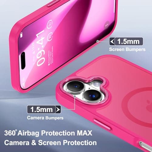 Newfuture Magnetic for iPhone 17 Case [Compatible with Magsafe] [Military Grade Drop Protection] Translucent Matte Anti-Scratch Shockproof Protective Phone Cover 6.3 Inch, Hot Pink - Thumbnail 6