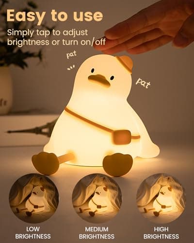 joyful xinghai Kids Night Light Duck Design, Silicone Tap Control Bedside Lamp with Time Auto-Off, Cute Portable LED Nursery Light for Baby, Toddler, Bedroom - Thumbnail 3