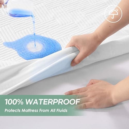 Cozymaker Queen Size 100% Waterproof Mattress Protector, Mattress Pad Cover Fitted 8"-21" Deep Pocket, 3D Air Fabric Soft Breathable Cooling Bed Cover Noiseless Washable, White-Fence - Thumbnail 3