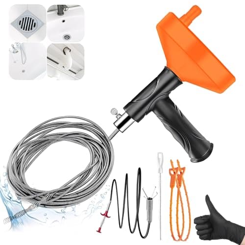 33 FT Drain Snake Auger, Plumbing Snake Drain Hair Clog Removal Tool, Sink Unclogger Drain, Heavy Duty Drum Auger, Cleaner Tool for Bathroom Kitchen Tub Shower Drain Clog Remover with Gloves - Image 1