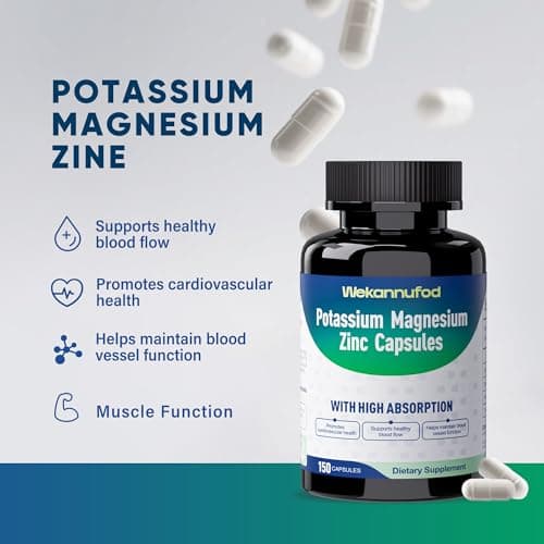 Potassium Magnesium Supplement - 150 Capsules - High Absorption Magnesium Complex - Potassium Supplement to Support Vascular Health & Leg Cramp - Thumbnail 2