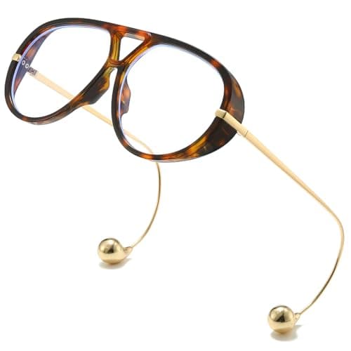 SODQW Oversized Aviator Blue Light Blocking Glasses Women with Earring Trendy Large Big Double Bridge Designer Eyewear - Image 1