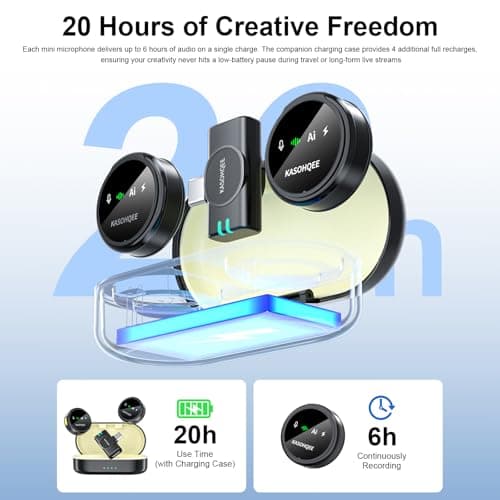KASOHQEE Wireless Lavalier Microphone for iPhone 16/15/14/13, iPad & Android, Magnetic Clip-on Mini Mic with Charging Case,30H Playtime Plug-Play Lapel Lavalier Mic for Vlog TikTok, AI Noise Reduction - Thumbnail 6