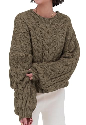PRETTYGARDEN Womens Sweaters Spring 2026 Cable Knit Long Sleeve Crewneck Oversized Sweater Chunky Pullover Loose Outfits (Brown Coffee, Small) - Image 1