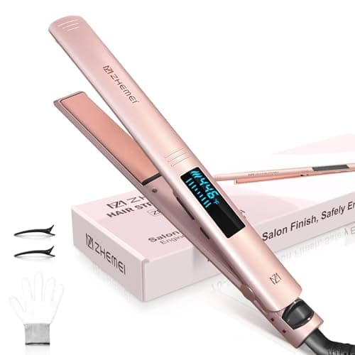 ZM ZHEMEI Hair Straightener, 1 Inch Flat Iron Hair Straightener with LED Display, Professional PTC Ceramic Negative Ion Hair Iron Dual Voltage for Women Hair, Heats up to 446°F, 6 Temps (Rosegold) - Image 1