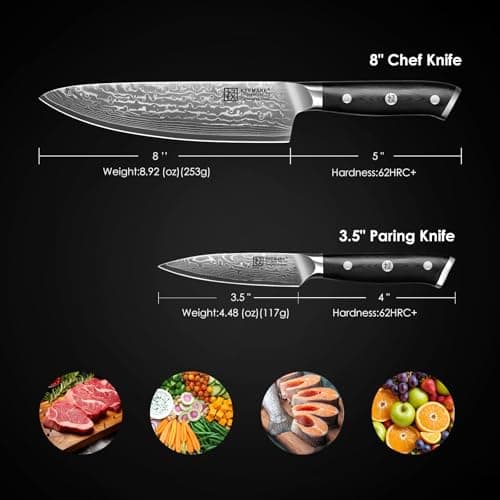 KEEMAKE Damascus Kitchen Knife Set, 2PCS Ultra Sharp 67-Layer Damascus Steel Chef Knife with G10 Non-Slip Handle, Elegant Box for Men Husband - Thumbnail 2