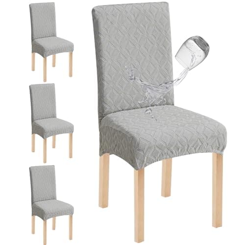Genina Waterproof Chair Covers for Dining Room Set of 4, Removable Washable Chair Slipcover Protectors, Large Light Gray - Image 1