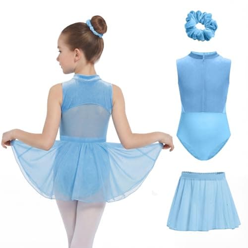 JiAmy Girls Ballet Leotards with Invisible Zipper & Removable Skirt Mesh Back Cutout Dance Dress Outfit for Toddler/Kids Rose Red 9-10 Years - Image 1