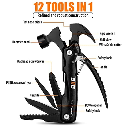BIIB Gifts for Men, 12 in 1 Hammer Multitool, Anniversary Birthday Gifts for Men, Fathers Day Mens Gifts for Dad Husband, Dad Gifts for Mens Who Have Everything, Camping Essentials Survival Gear Tool - Thumbnail 3